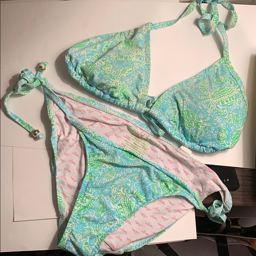 Lilly Pulitzer Small Blue Green String Bikini Set